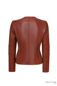 کت چرمی یقه ای زنانه قهوه ای ایرینا دری مد