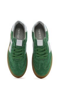 کتونی زنونه چرم جیر سبز بنددار دری مد