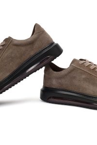 کتونی مردانه جیر چرمی ویزون بندی با زیره ضخیم دری مد