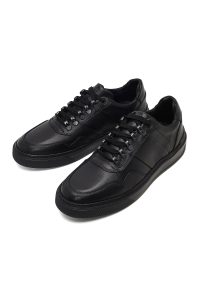 کتونی مردانه مشکی بندی زیره ضخیم چرمی دری مد