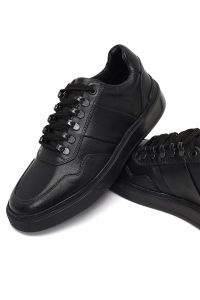 کتونی مردانه مشکی بندی زیره ضخیم چرمی دری مد