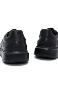 کتونی مردانه مشکی بندی زیره ضخیم چرمی چاپ‌دار دری مد