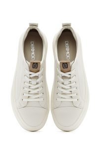 کتونی مردانه چرم سفید بنددار دری مد