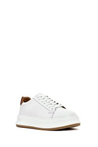 کتونی مردانه چرم سفید بنددار زیره ضخیم دری مد