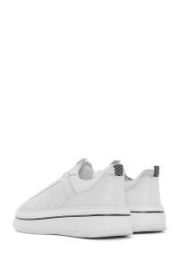 کتونی مردانه چرم سفید بنددار زیره ضخیم دری مد