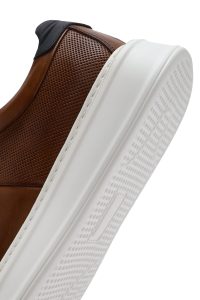 کتونی مردانه چرم عسلی بنددار زیره ضخیم دری مد