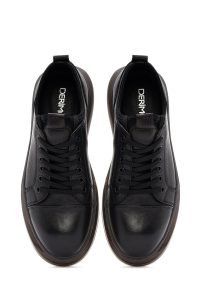 کتونی مردانه چرم مشکی زیره ضخیم بنددار دری مد