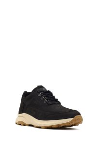 کتونی مردانه چرم نبوک مشکی بندی کژوال با زیره ضخیم دری مد