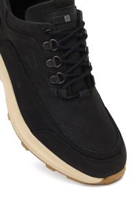 کتونی مردانه چرم نبوک مشکی بندی کژوال با زیره ضخیم دری مد