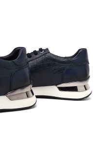 کتونی مردانه چرمی سرمه‌ای بندی با زیره ضخیم دری مد