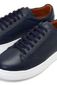 کتونی مردانه چرمی سرمه‌ای بندی با زیره ضخیم دری مد