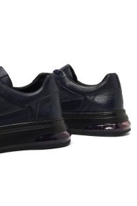 کتونی مردانه چرمی سرمه‌ای بندی با زیره ضخیم دری مد