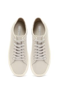 کتونی مردانه چرمی سفید بندی با زیره ضخیم دری مد