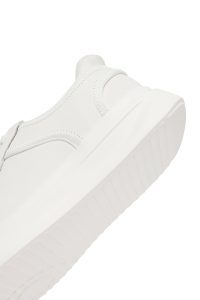 کتونی مردانه چرمی سفید بندی زیره ضخیم دری مد