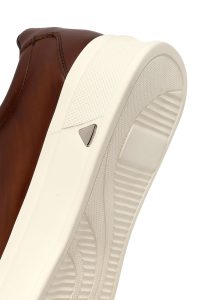 کتونی مردانه چرمی قهوه‌ای بندی با زیره ضخیم دری مد