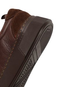 کتونی مردانه چرمی قهوه‌ای بندی با زیره ضخیم دری مد