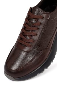 کتونی مردانه چرمی قهوه‌ای بندی زیره ضخیم دری مد