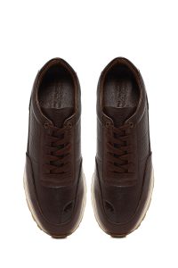 کتونی مردانه چرمی قهوه‌ای بندی کژوال دری مد