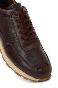 کتونی مردانه چرمی قهوه‌ای بندی کژوال دری مد