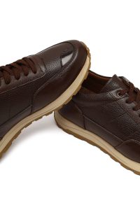 کتونی مردانه چرمی قهوه‌ای بندی کژوال دری مد