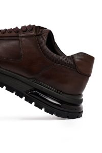 کتونی مردانه چرمی قهوه‌ای بندی کژوال دری مد