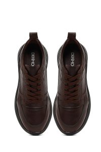 کتونی مردانه چرمی قهوه‌ای بندی کژوال با زیره ضخیم دری مد