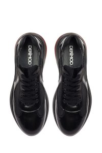 کتونی مردانه چرمی مشکی بندی با زیره ضخیم دری مد