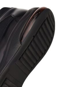 کتونی مردانه چرمی مشکی بندی با زیره ضخیم دری مد