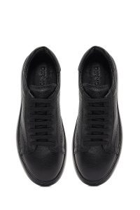 کتونی مردانه چرمی مشکی بندی با زیره ضخیم دری مد