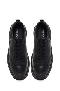 کتونی مردانه چرمی مشکی بندی با زیره ضخیم دری مد