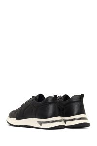 کتونی مردانه چرمی مشکی بندی با زیره ضخیم دری مد