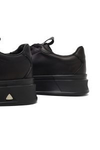 کتونی مردانه چرمی مشکی بندی با زیره ضخیم دری مد