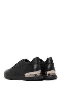 کتونی مردانه چرمی مشکی بندی با زیره ضخیم دری مد