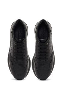 کتونی مردانه چرمی مشکی بندی با زیره ضخیم دری مد