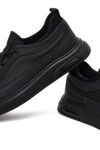 کتونی مردانه چرمی مشکی بندی با زیره ضخیم دری مد