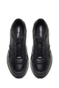 کتونی مردانه چرمی مشکی بندی دری مد