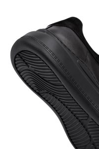 کتونی مردانه چرمی مشکی بندی زیره ضخیم دری مد