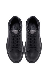 کتونی مردانه چرمی مشکی بندی زیره ضخیم دری‌مد