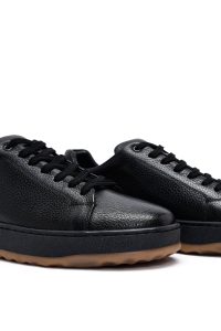 کتونی مردانه چرمی مشکی بندی زیره ضخیم دری‌مد