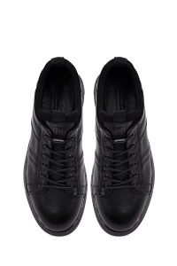 کتونی مردانه چرمی مشکی بندی زیره ضخیم کژوال دری‌مد