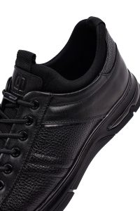 کتونی مردانه چرمی مشکی بندی زیره ضخیم کژوال دری‌مد