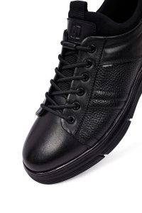 کتونی مردانه چرمی مشکی بندی زیره ضخیم کژوال دری‌مد