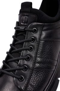 کتونی مردانه چرمی مشکی بندی زیره ضخیم کژوال دری‌مد