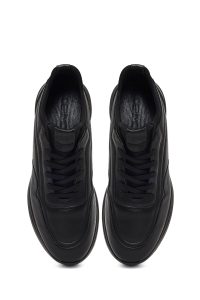 کتونی مردانه چرمی مشکی بندی کژوال با زیره ضخیم دری مد