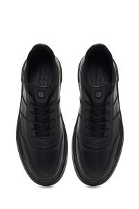 کتونی مردانه چرمی مشکی بندی کژوال با زیره ضخیم دری مد