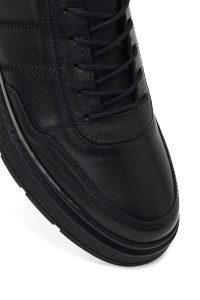 کتونی مردانه چرمی مشکی بندی کژوال با زیره ضخیم دری مد