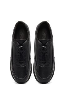 کتونی مردانه چرمی مشکی بندی کژوال با زیره ضخیم دری مد