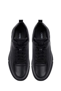 کتونی مردانه چرمی مشکی بندی کژوال دری‌مد