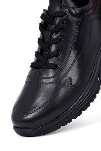 کتونی مردانه چرمی مشکی بندی کژوال دری‌مد