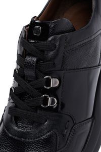 کتونی مردانه چرمی مشکی بندی کژوال زیره ضخیم دری مد